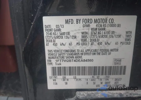 2013 Ford F-250 Lariat из США, поврежденный, VIN 1FT7W2BT4DEA84560